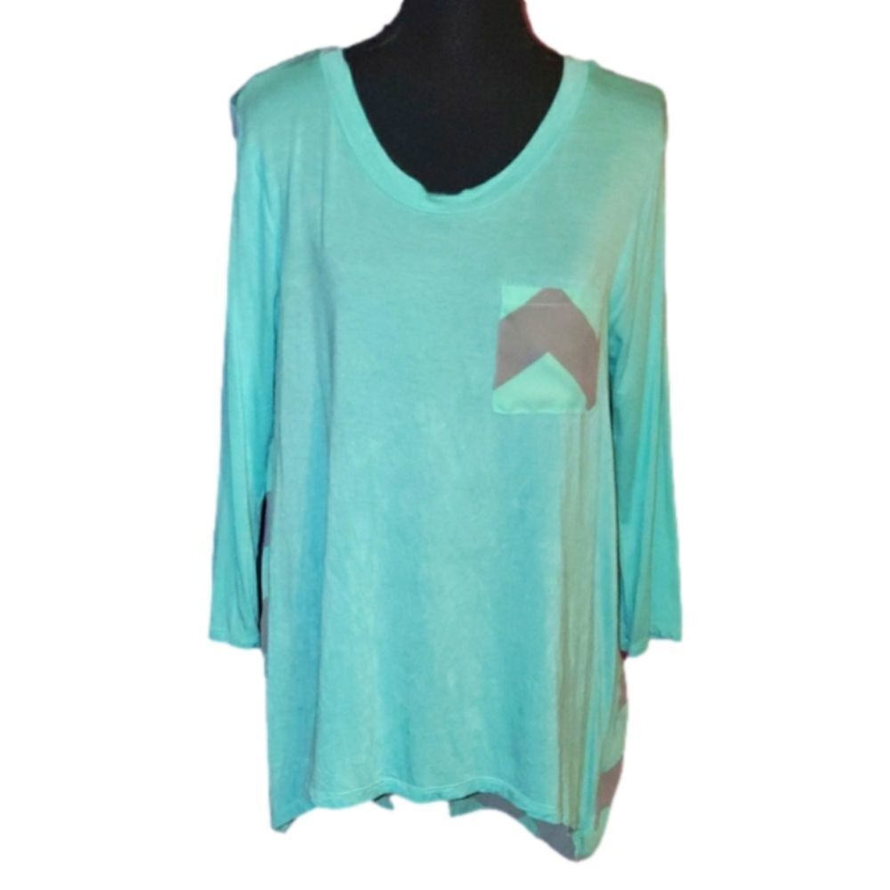 Mint & Grey Chevron High Low 3/4 Sleeve XL Rue 21